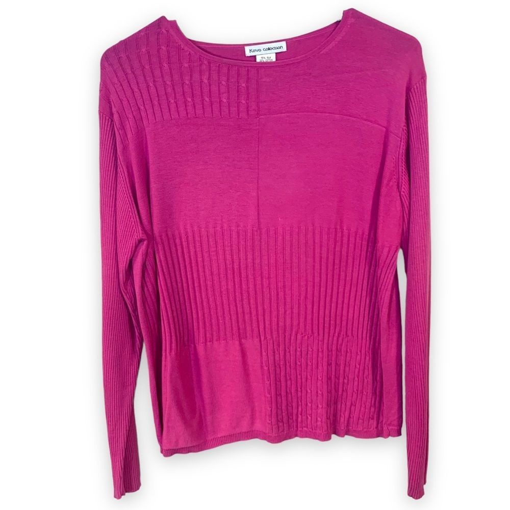 Kevo Collection Women's L Pink Silk/Cotton Knit Pullover Long Sleeve Sweater